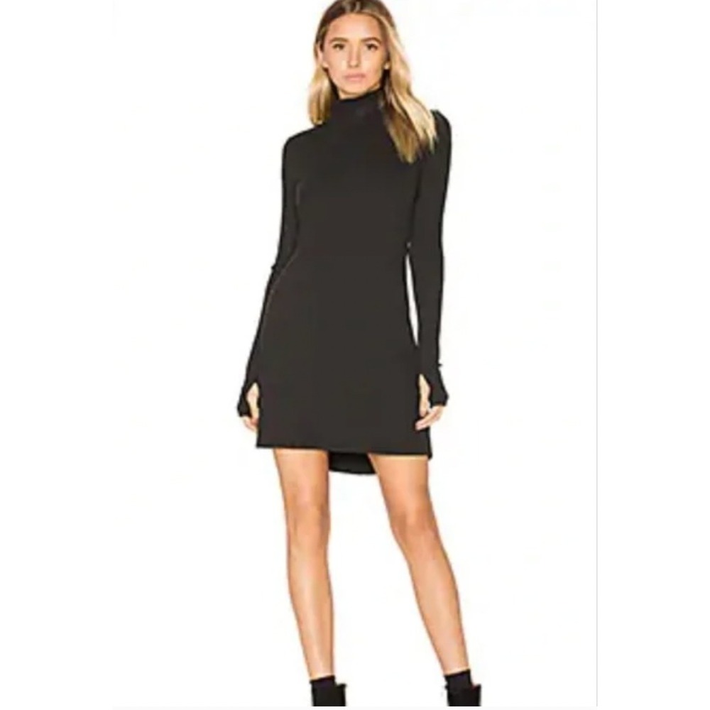 Michael Lauren Black‎ Ribbed Mock Neck Mini Dress Long Sleeve Thumbhole XS NWT